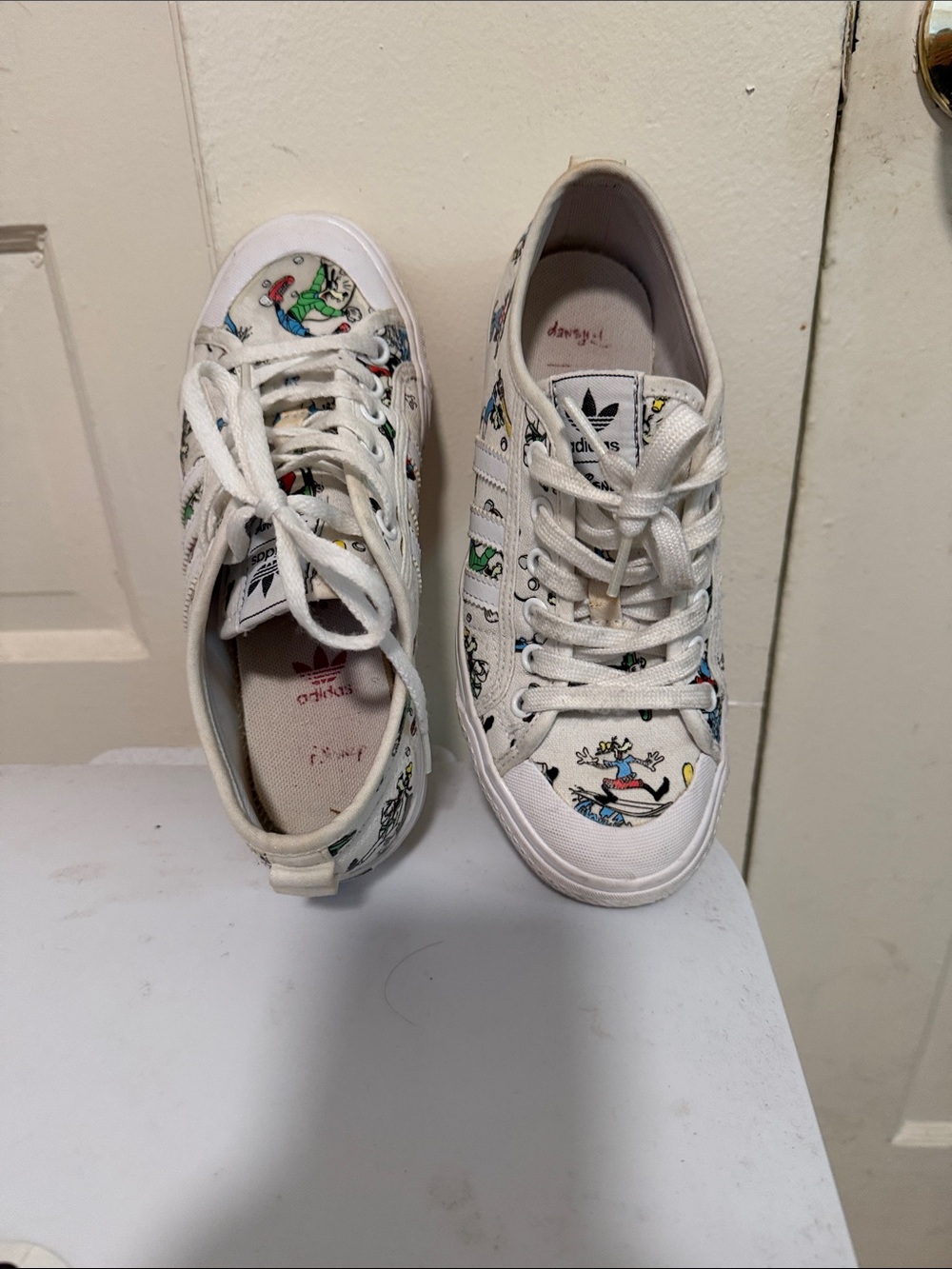 adidas White Kids Cartoon-Print Sneakers